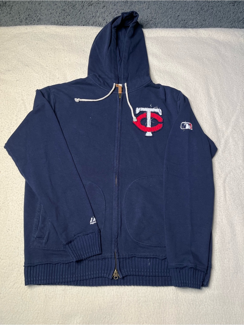 Majestic MLB Minnesota Twins Full Zip Thick Blue Jacket Mens L Jersey Vintage